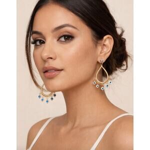 Gold Tear Drop Evil Eye Earrings New